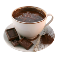 3d le rendu de une tasse de thé avec des chocolats sur assiette sur transparent Contexte png