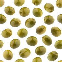 Green olives seamless pattern isolated on white background photo