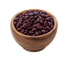 Red beans in wooden bowl isolated on white background photo