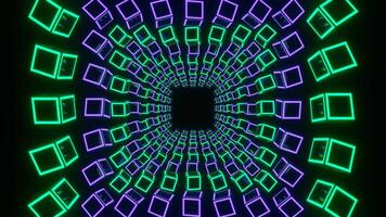 Tunnel Through Moving Purple and Turquoise Neon Squares Background VJ Loop in 4K video
