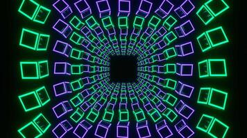 Tunnel Through Moving Purple and Turquoise Neon Squares Background VJ Loop in 4K video