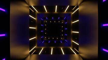 Square Tunnel with Purple and Yellow Neon Lines Background VJ Loop in 4K video