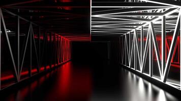 Mirrored Corridor with Red and White Neon Lines Background VJ Loop in 4K video