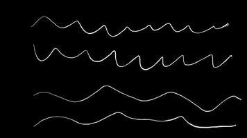 Set of wavy white lines written freehand, stop motion pencil strokes video