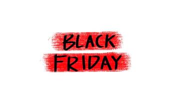 The words Black Friday are black on a red base in a brush paint style video