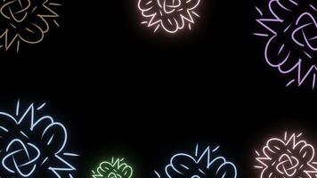 The dark background is accompanied by shining ornaments, a frame of glowing flowers video