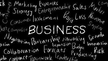 Business word in handwritten style. Stop motion text background with black backgroundword video