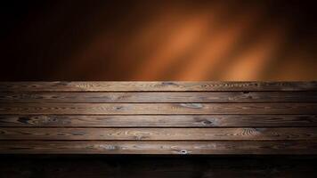 oscuro de madera fondo, mesa para producto, antiguo de madera perspectiva interior foto