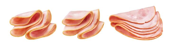 Isolated ham, slices of smoked ham isolated on white background photo