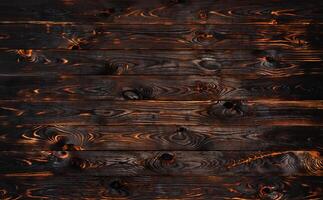 Burnt wooden board, black charcoal wood texture, burned barbecue background photo