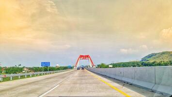 Batang, Indonesia on March 8 2023. The Kalikuto Bridge is the new icon of the Semarang Batang Toll Road. T photo