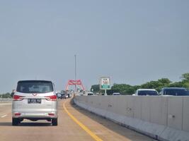 Batang, Indonesia on March 8 2023. The Kalikuto Bridge is the new icon of the Semarang Batang Toll Road. T photo