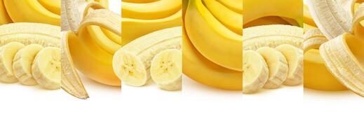 Banana isolated on white background, whole and sliced photo