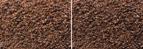 Grated chocolate texture. Ground chocolate background photo