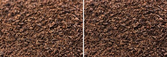 Grated chocolate texture. Ground chocolate background photo