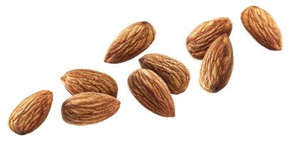 Flying almond isolated on white background with clipping path photo