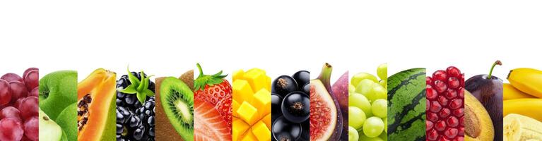 Collage of fruits isolated on white background with copy space photo