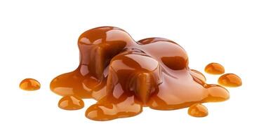 Caramel candies and caramel sauce isolated on white background photo