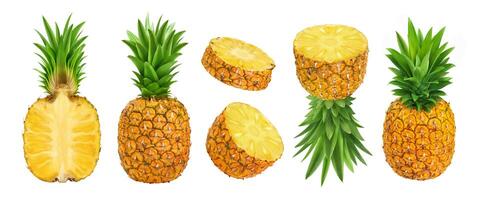 Whole and sliced pineapple isolated on white background photo