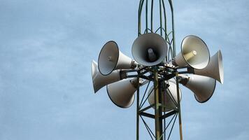 There are several mosque loudspeakers. As a loudspeaker photo