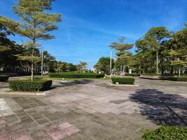 paisaje de un parque en el putra jaya llanuras. el jardín es limpio, limpiar y hermosa. plantas son formado con genial cálculo. foto