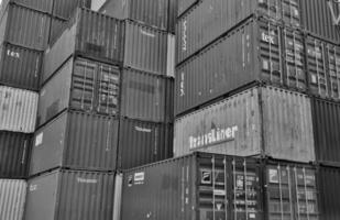 Jakarta, Indonesia on December 6, 2023. Stacks of colorful containers at a logistics warehouse in Cakung. photo