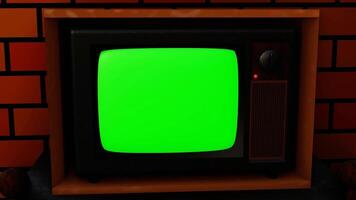 vecchio televisione con verde schermo nel camera video