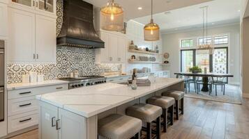 An image of a finished tile installed as a decorative piece in a kitchen backsplash adding a touch of elegance and uniqueness to the space. photo