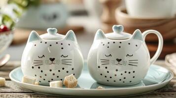 A whimsical sugar and creamer set with a playful design and functional spouts for easy pouring. photo