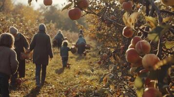un viaje a un cerca manzana huerta dónde miembros recoger su propio manzanas a utilizar en hecho en casa sidra foto