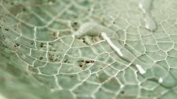 A macro image of a glazed ceramic plate featuring a subtle crackle effect and delicate drips that add depth and texture to the surface showcasing the possibilities and variety of glazing photo