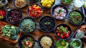 An array of fresh and whole food options laid out for clients to enjoy after their cleansing and revitalizing sauna session. photo