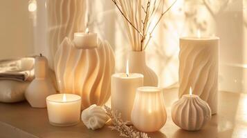 The soft curves of these candles create a sense of movement making the arrangement appear as if it were swaying with the gentle breeze. 2d flat cartoon photo