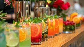 A mocktail bar set up at a meetup providing a fun and flavorful alternative to traditional alcoholic drinks photo