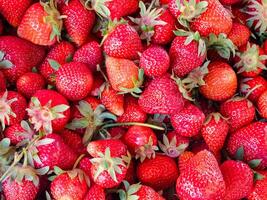 Strawberry. Fresh organic berries. Close-up. Fruit background. Healthy eating concept photo