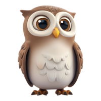 3D Rendering of a Owl with Big Eyes on Transparent Background png