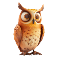 3D Rendering of a Owl with Big Eyes on Transparent Background png