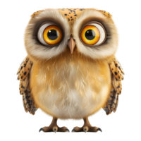 3D Rendering of a Owl with Big Eyes on Transparent Background png