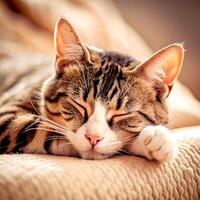 atigrado marrón dormido gato de cerca , generado por ai. foto