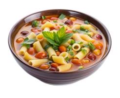 Pasta and bean minestrone in a bowl- png