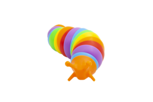 Multicoloured anti-stress plastic slug. Sensory toys for children. Flexible multicoloured toy without background. A game for developing imagination and fine motor skills. png