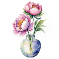 acuarela flores en florero png