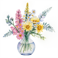 Watercolor flowers in vase png
