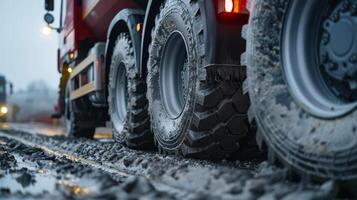 A truck equipped with a smart tire pressure monitoring system improving fuel efficiency and reducing the risk of tirerelated accidents on busy construction sites photo