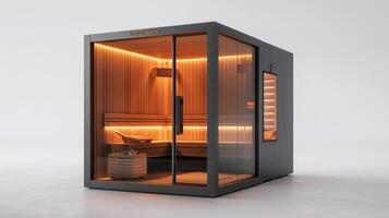 A compact sauna unit perfect for two providing a quiet respite from the urban chaos. photo