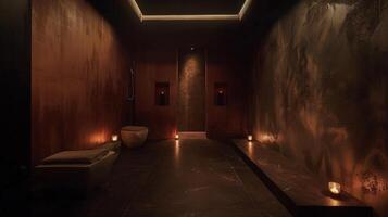 The dimly lit room allows you to fully immerse yourself in the sensory experience of your spa treatment. 2d flat cartoon photo