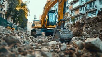 A mini excavator nimbly navigates a tight construction site its versatile design making it perfect for smaller areas photo