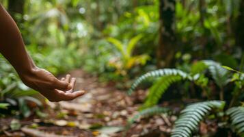 un guiado caminata mediante lozano verde bosques finalizando con un rejuvenecedor al aire libre yoga sesión en medio de naturaleza foto