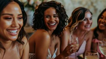A group of bridesmaids planning a surprise bridal shower for their friend complete with a wellness package that includes rejuvenating infrared sauna sessions. photo