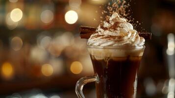 A nonalcoholic Irish coffee being served at the bar complete with whipped cream and a sprinkle of cinnamon on top photo